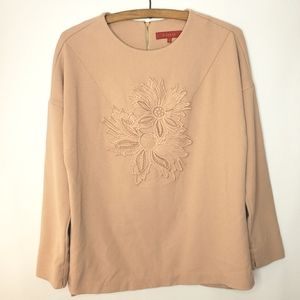 Callia Women's Top Long Sleeve Floral Applique Thick Knit Beige/Flesh Size 2